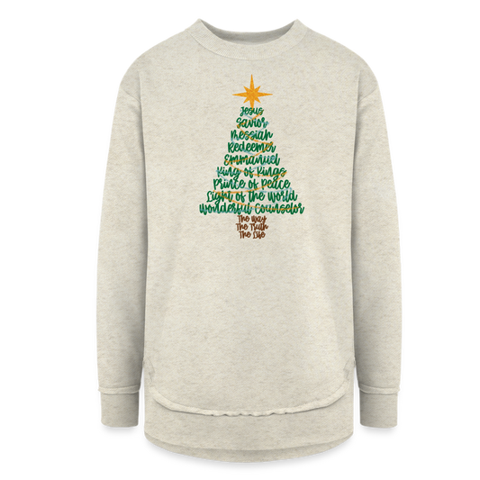 Names of Jesus Christmas Tree Women's Tunic Sweater - heather oatmeal