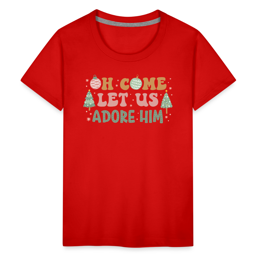 Oh Come Let Us Adore Him Christmas Family Kids' Premium T-Shirt - red