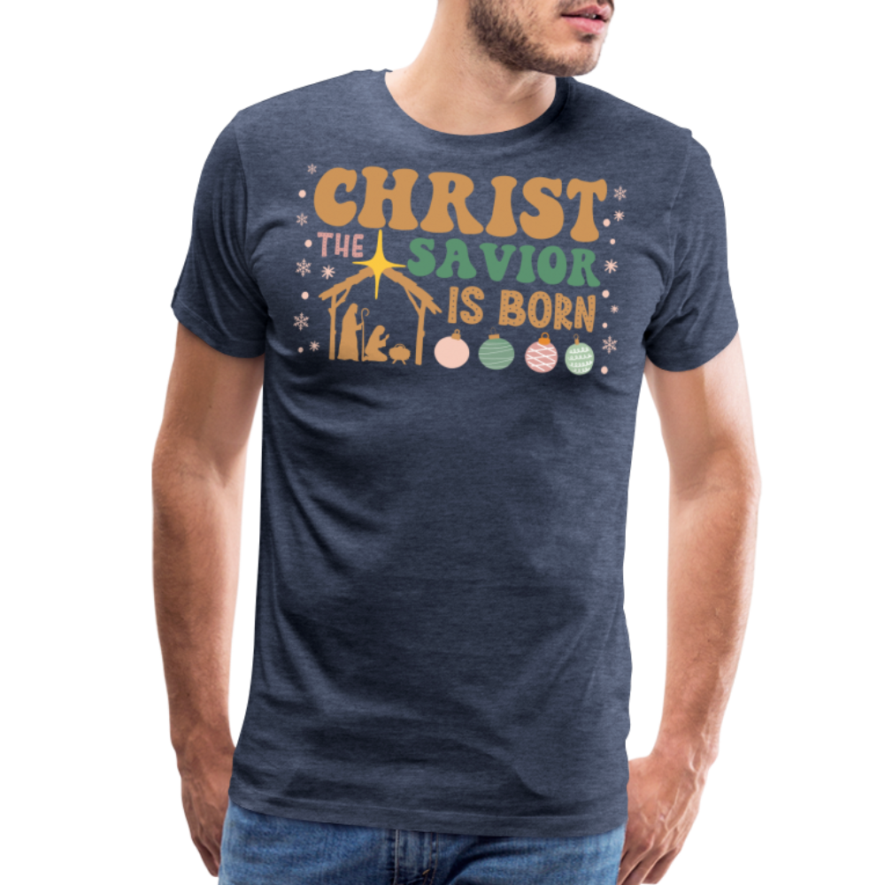 Christ the Savior is Born Christmas Family Men's Premium T-Shirt - heather blue