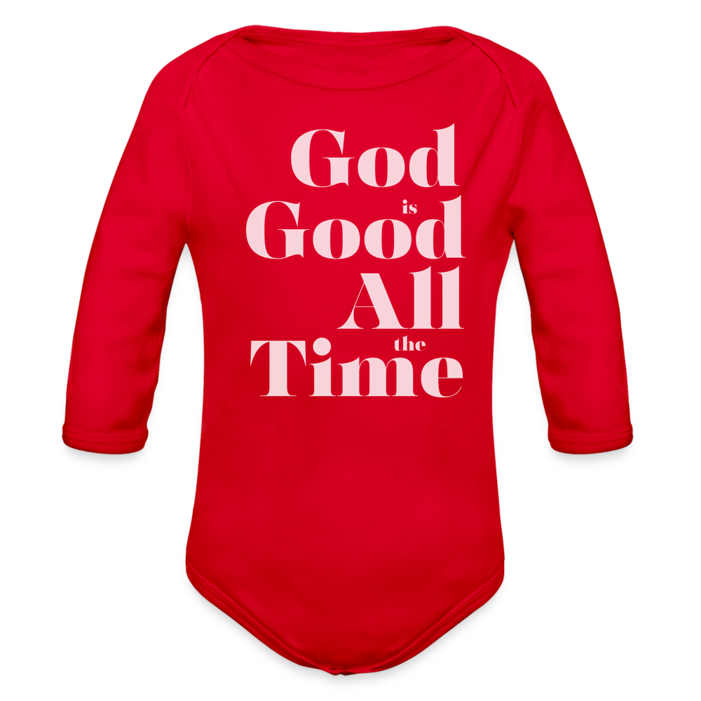 God is Good Organic Long Sleeve Baby Bodysuit - red