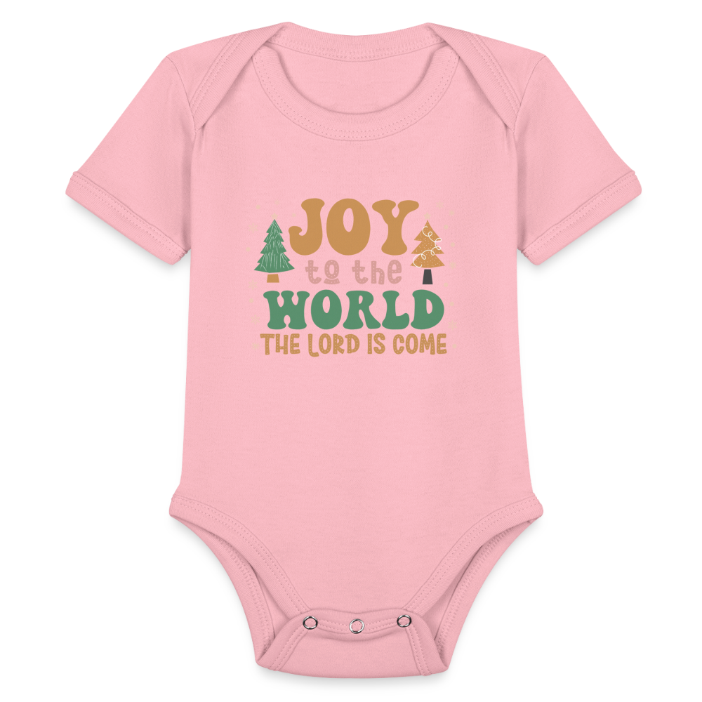 Joy to the World Christmas Family Organic Short Sleeve Baby Bodysuit - light pink