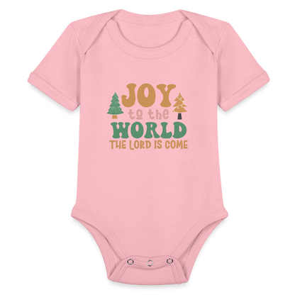 Joy to the World Christmas Family Organic Short Sleeve Baby Bodysuit - light pink