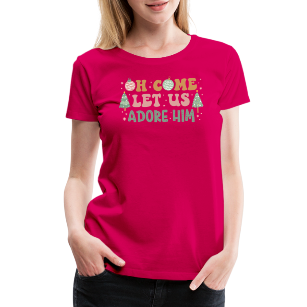 O Come Let Us Adore Him Christmas Family Women’s Premium T-Shirt - dark pink