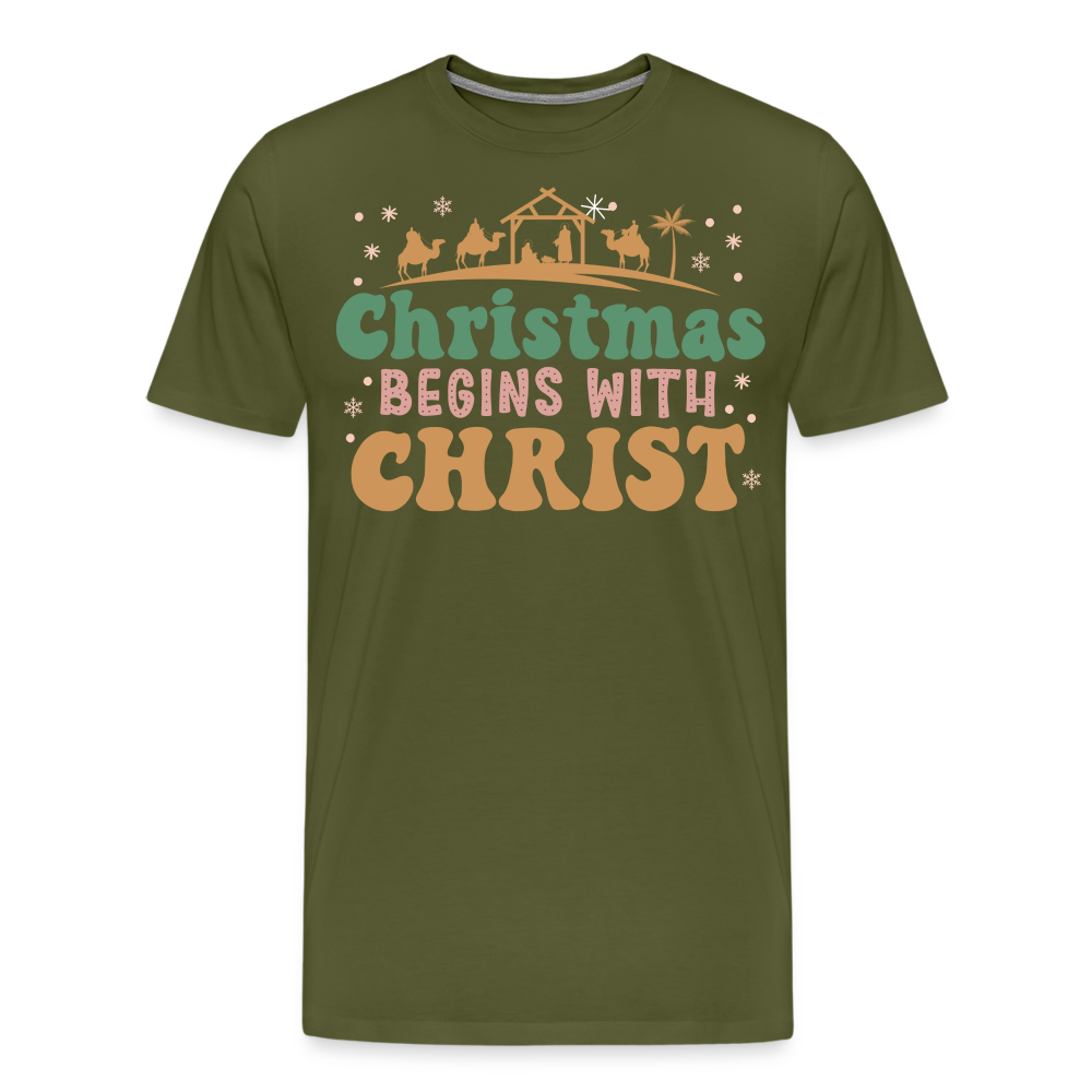 Christmas Begins with Christ is Born Christmas Family Men's Premium T-Shirt - olive green