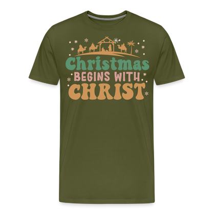 Christmas Begins with Christ is Born Christmas Family Men's Premium T-Shirt - olive green