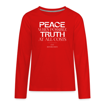 Peace when Possible Truth at All Costs Reformation Day (W) Kid's Long Sleeve Shirt - red