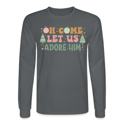 Oh Come Let Us Adore Him Christmas Family Men's Long Sleeve T-Shirt - charcoal