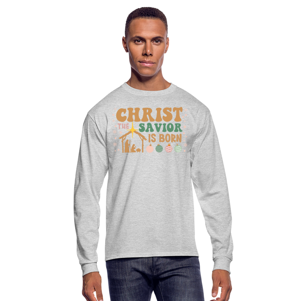 Christ the Savior is Born Christmas Family Men's Long Sleeve T-Shirt - heather gray