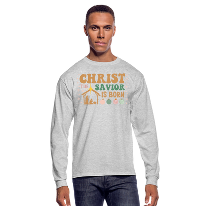 Christ the Savior is Born Christmas Family Men's Long Sleeve T-Shirt - heather gray