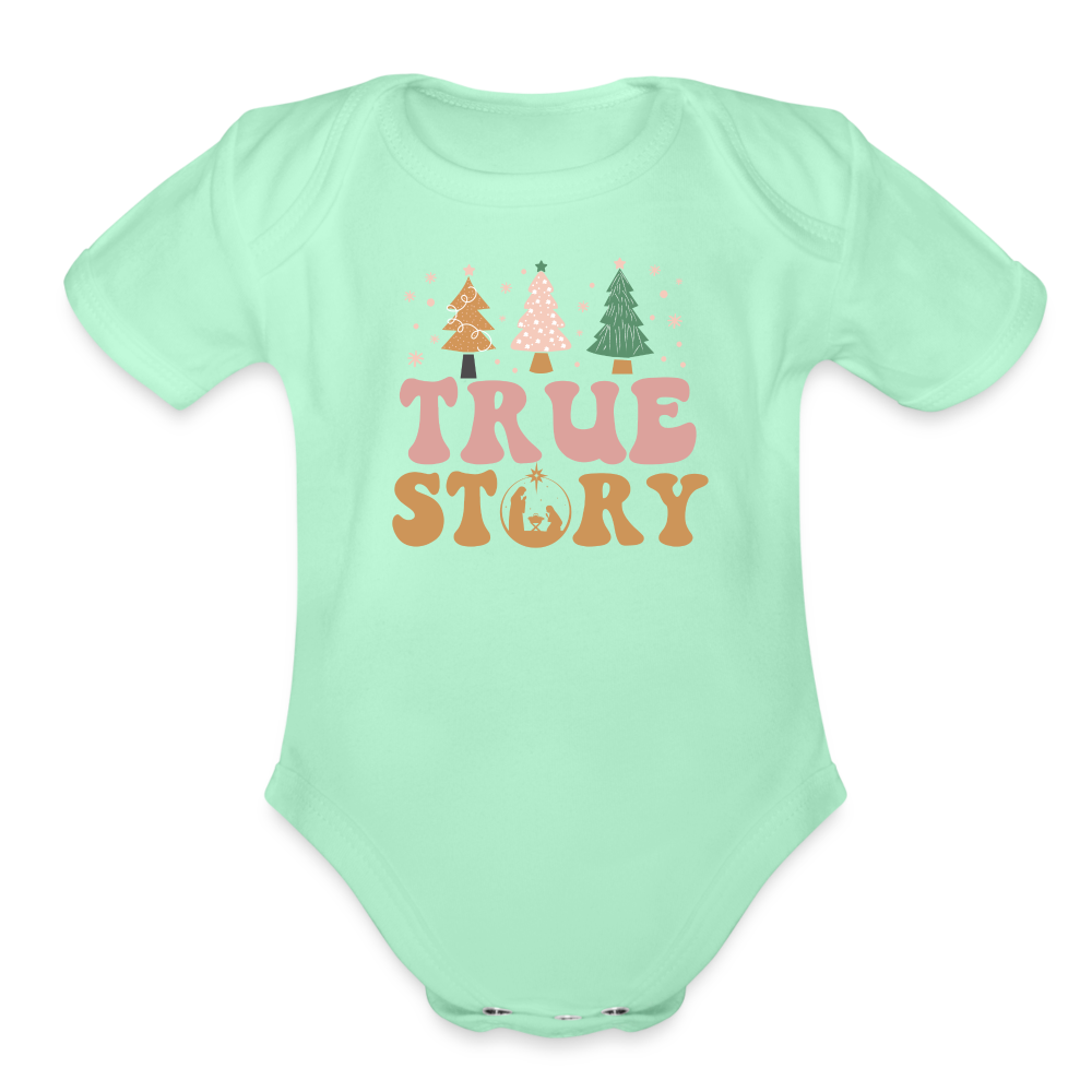 True Story Christmas Family Organic Short Sleeve Baby Bodysuit - light mint