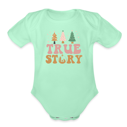 True Story Christmas Family Organic Short Sleeve Baby Bodysuit - light mint