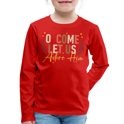 O Come Let us Adore Him Christmas Kid's Long Sleeve Shirt - red