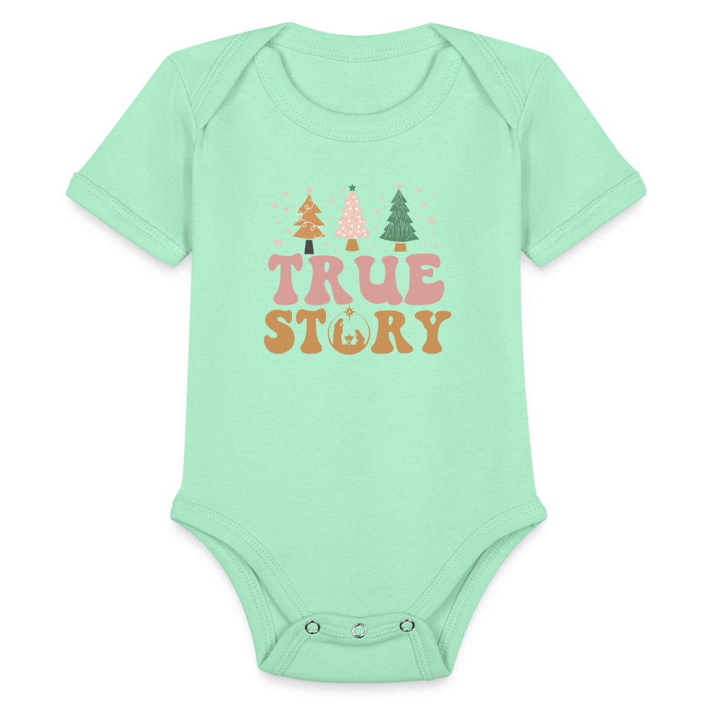 True Story Christmas Family Organic Short Sleeve Baby Bodysuit - light mint