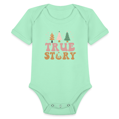 True Story Christmas Family Organic Short Sleeve Baby Bodysuit - light mint