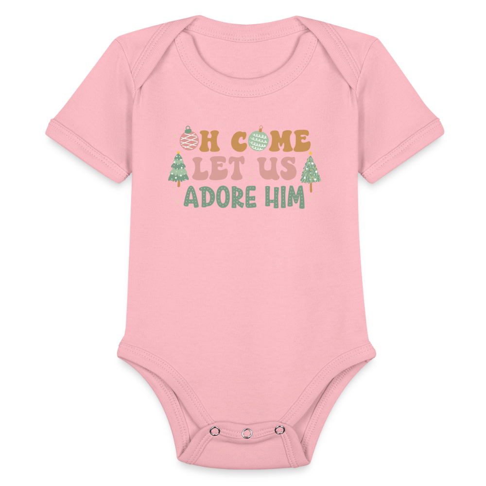 Oh Come Let Us Adore Him Christmas Family Organic Short Sleeve Baby Bodysuit - light pink