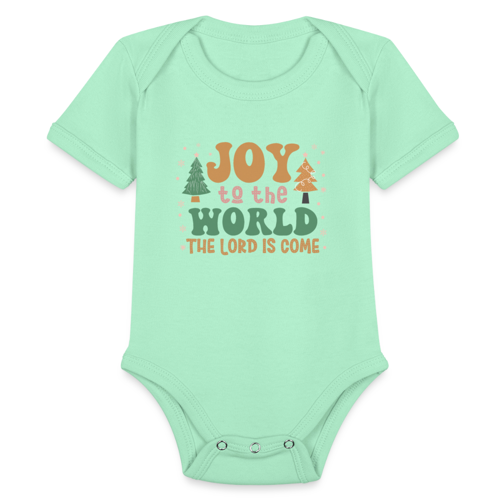 Joy to the World Christmas Family Organic Short Sleeve Baby Bodysuit - light mint