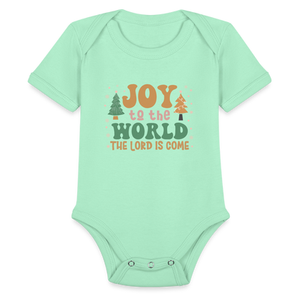 Joy to the World Christmas Family Organic Short Sleeve Baby Bodysuit - light mint