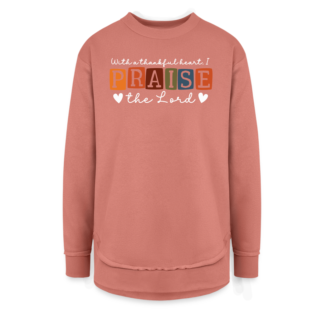 With a Thankful Heart I Praise the Lord Women's Tunic Sweater - mauve