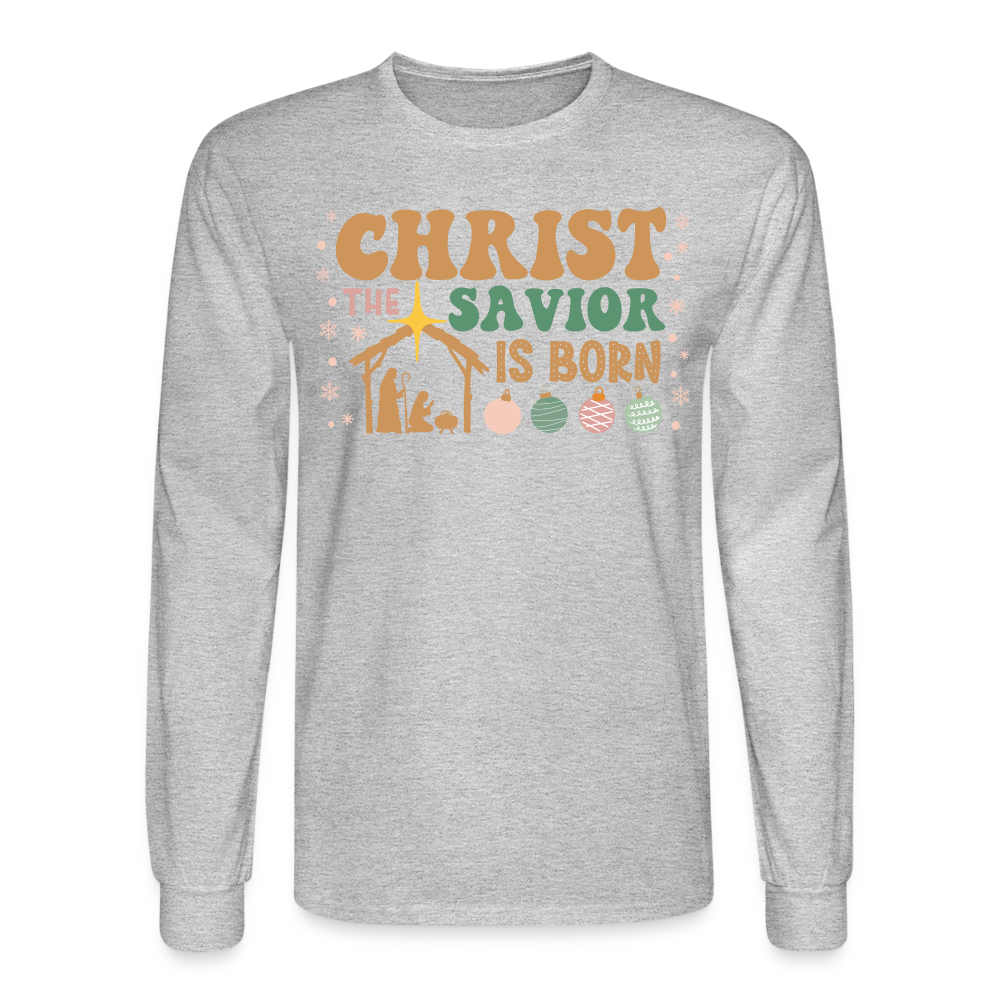 Christ the Savior is Born Christmas Family Men's Long Sleeve T-Shirt - heather gray