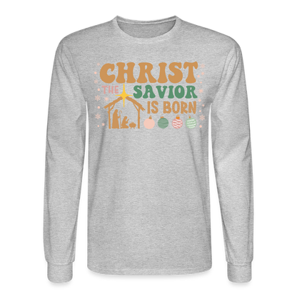 Christ the Savior is Born Christmas Family Men's Long Sleeve T-Shirt - heather gray