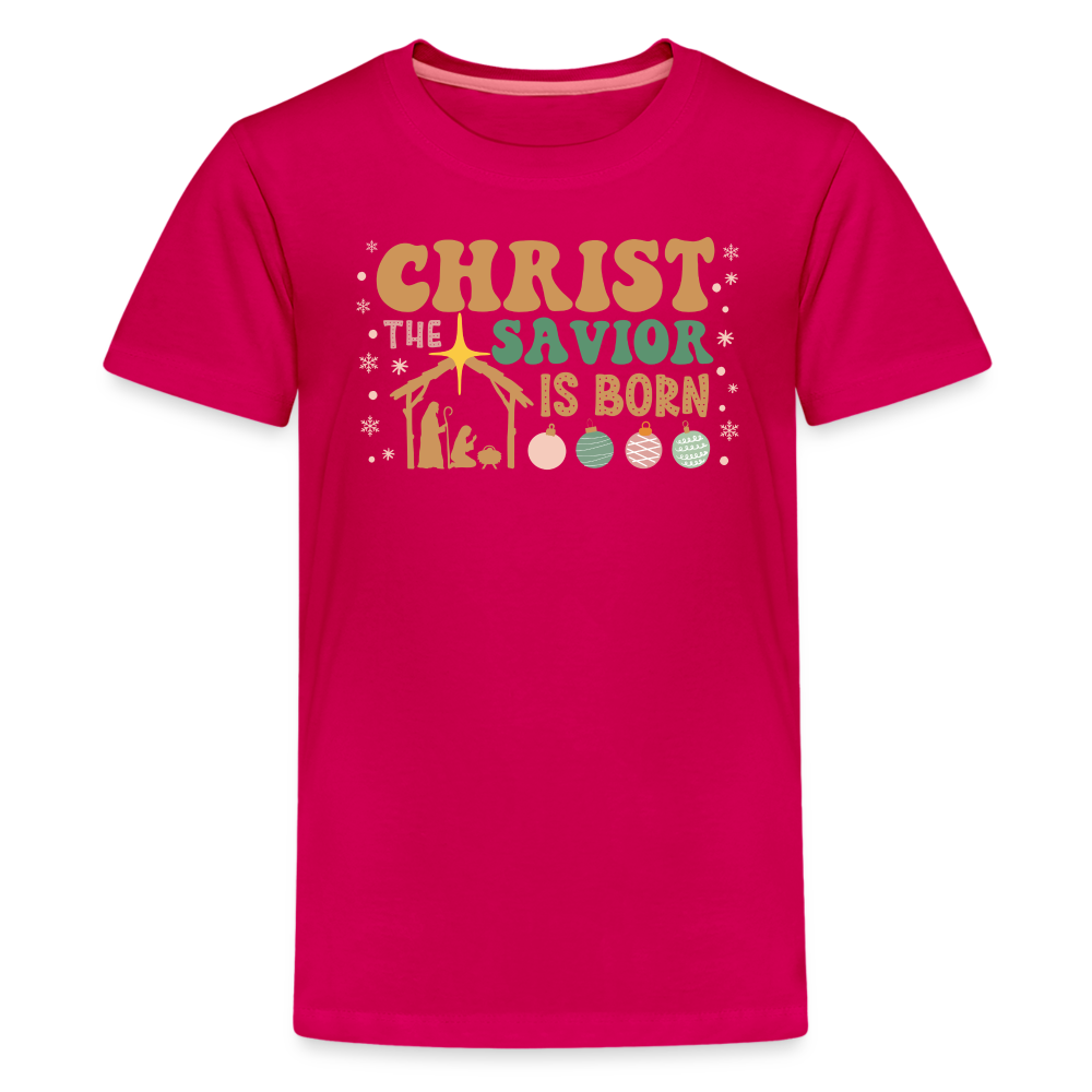 Christ the Savior is Born Christmas Family Kids' Premium T-Shirt - dark pink