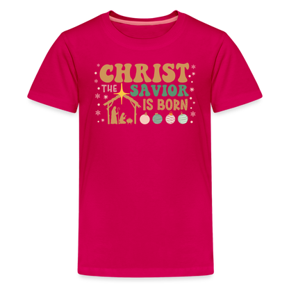 Christ the Savior is Born Christmas Family Kids' Premium T-Shirt - dark pink