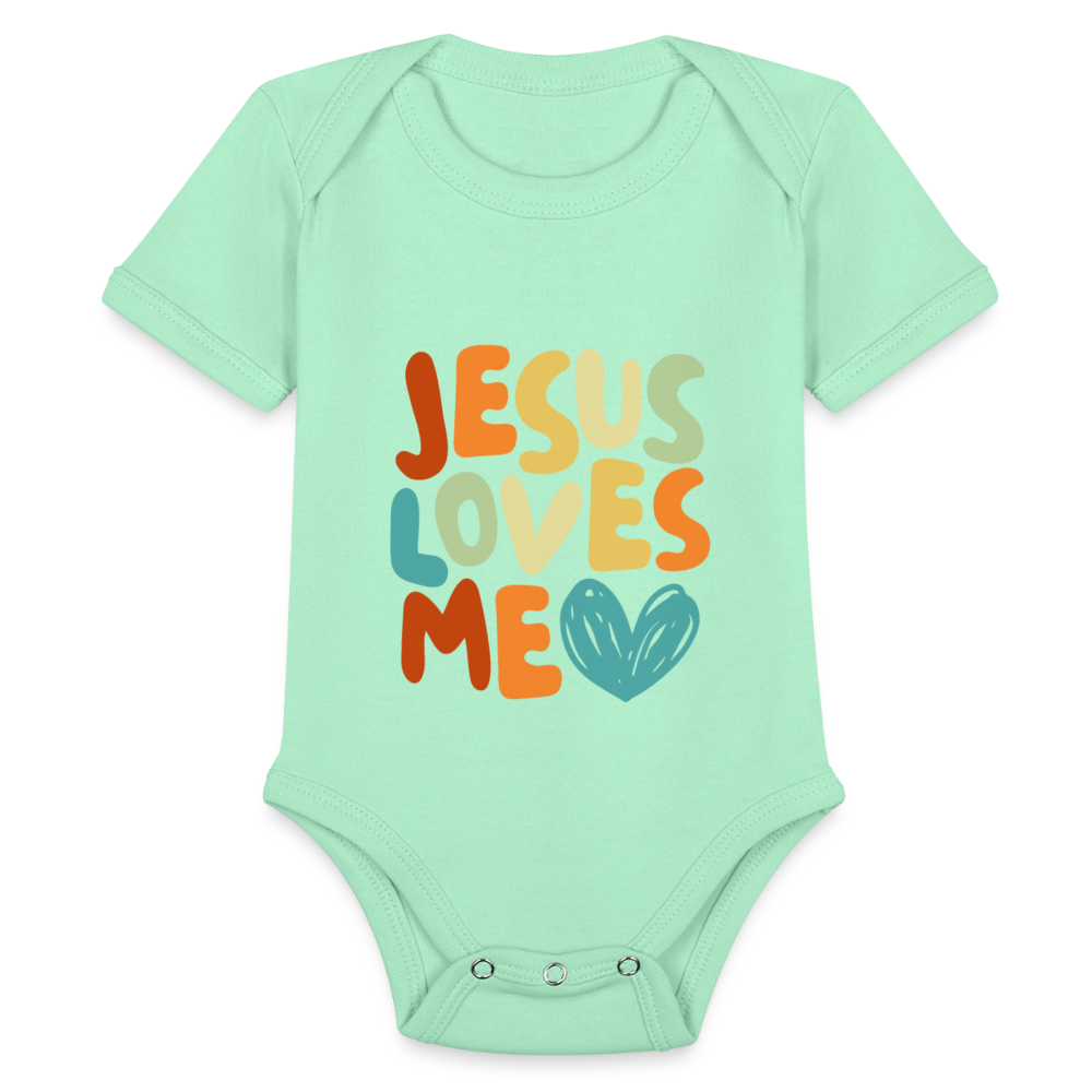 Jesus Loves Me Baby Onesie Bodysuit - light mint