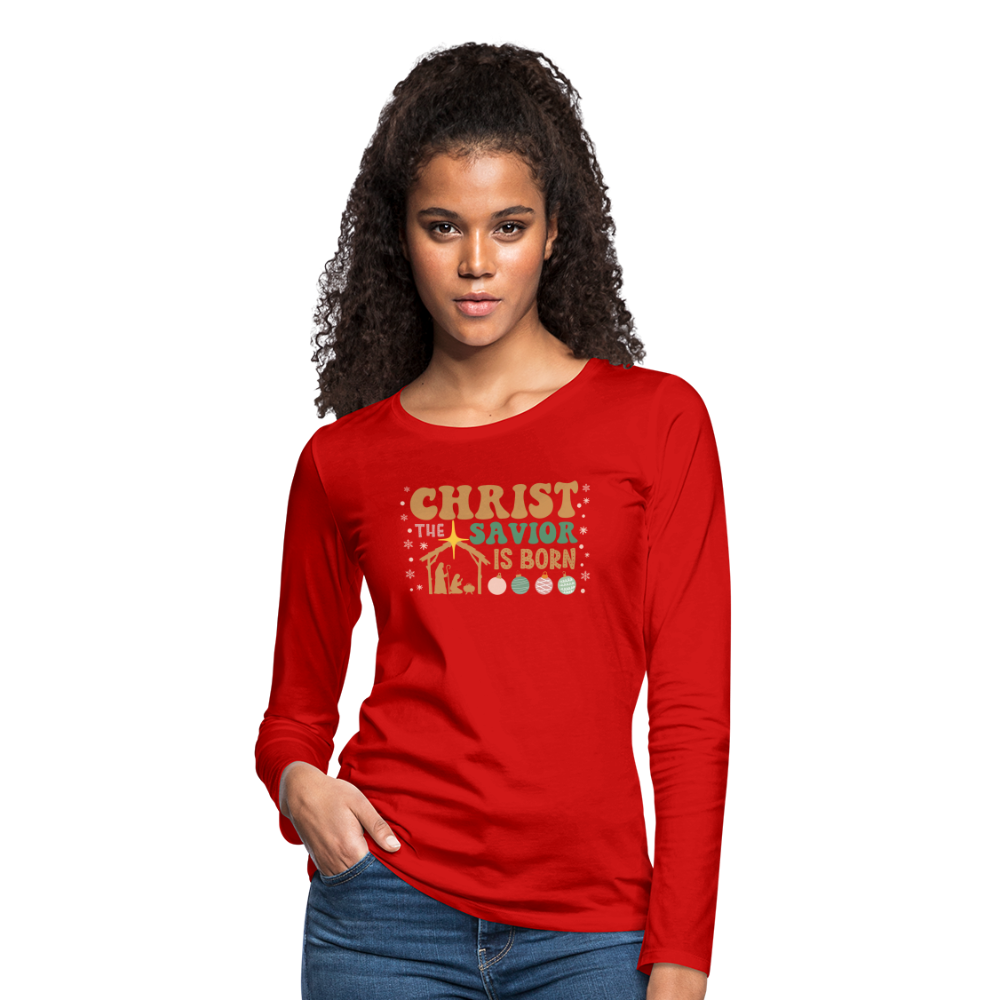 Christ the Savior is Born Christmas Family Women's Premium Long Sleeve T-Shirt - red