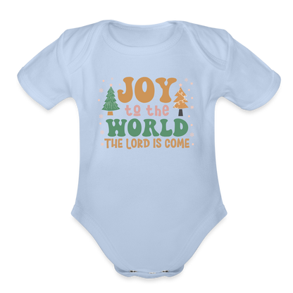 Joy to the World Christmas Family Organic Short Sleeve Baby Bodysuit - sky