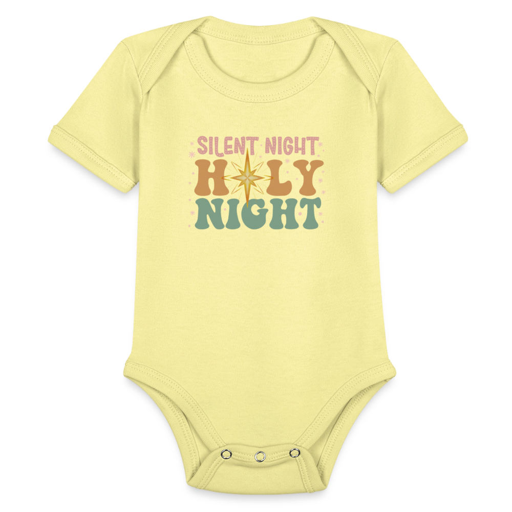 Silent Night Christmas Family Organic Short Sleeve Baby Bodysuit - washed yellow