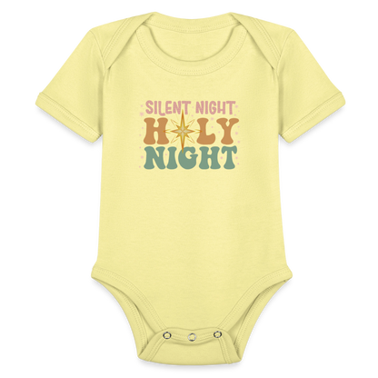 Silent Night Christmas Family Organic Short Sleeve Baby Bodysuit - washed yellow