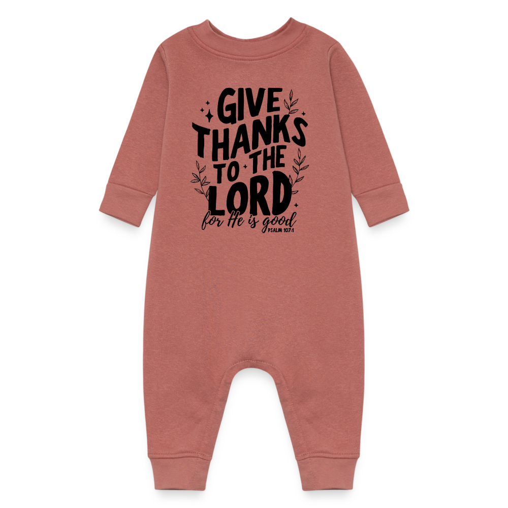 Give Thanks to the Lord Baby Fleece Bodysuit - mauve