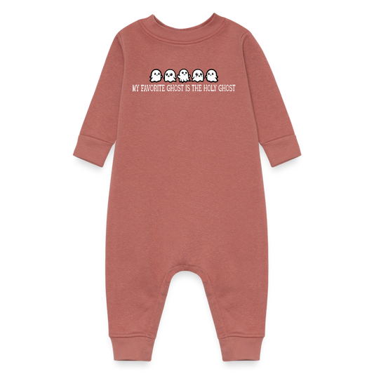 My Favorite Ghost is the Holy Ghost (W) Baby Fleece Bodysuit - mauve