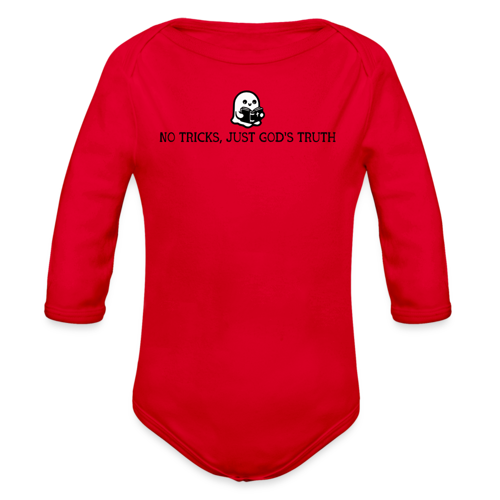 No Tricks Just God's Truth (Bible) Baby Long Sleeve Bodysuit - red