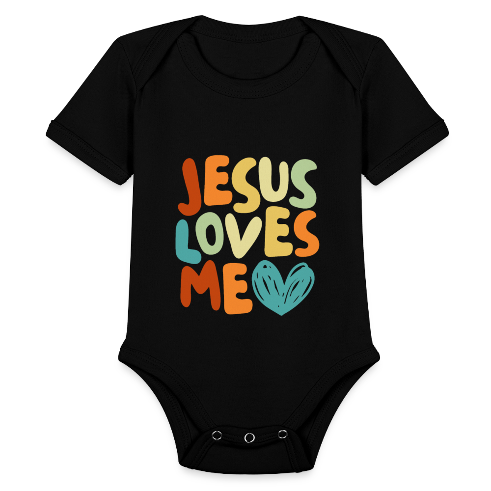 Jesus Loves Me Baby Onesie Bodysuit - black