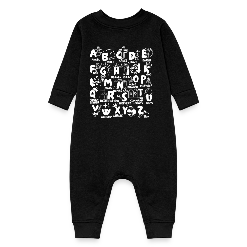 Bible Alphabet Fleece Baby Onesie Bodysuit - black