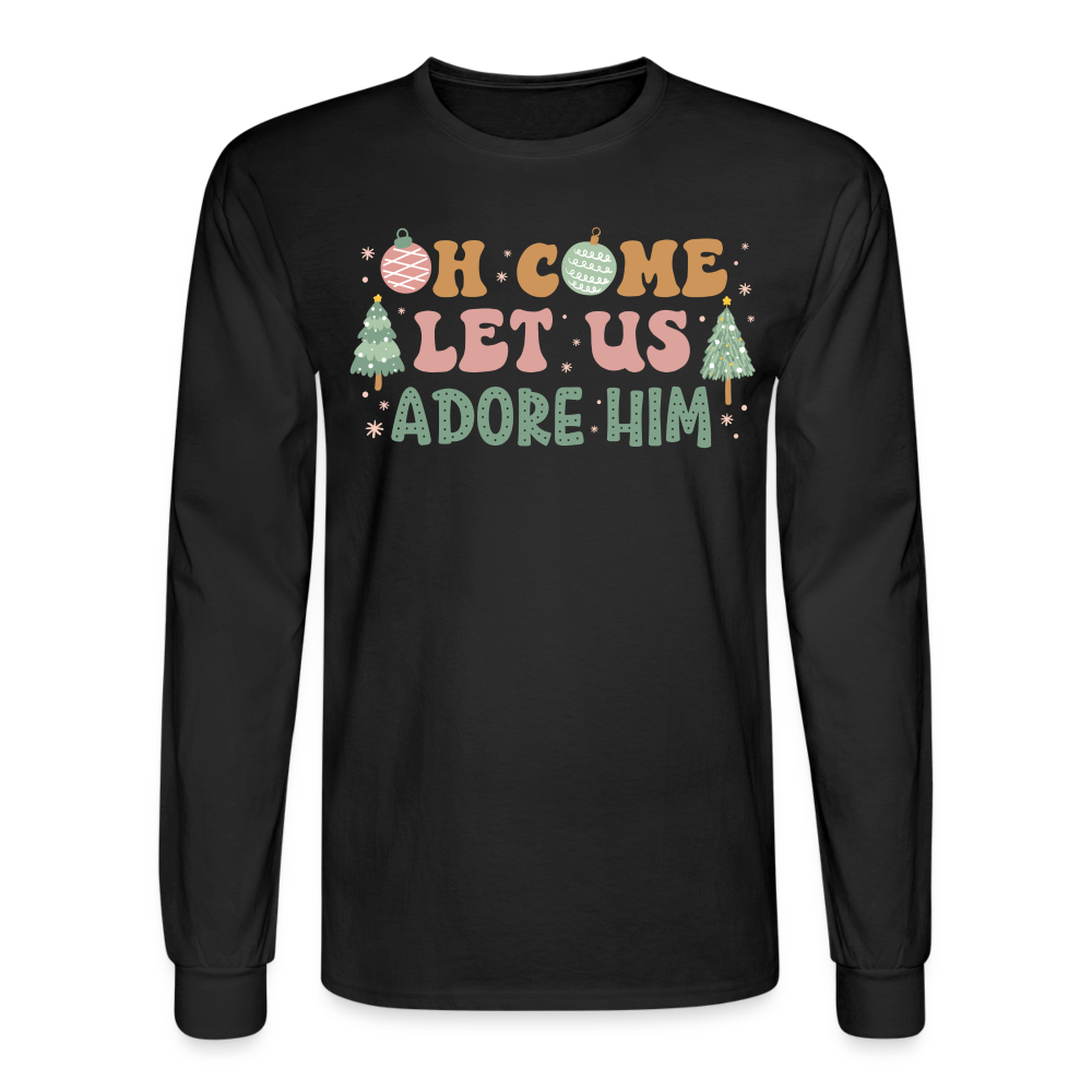 Oh Come Let Us Adore Him Christmas Family Men's Long Sleeve T-Shirt - black