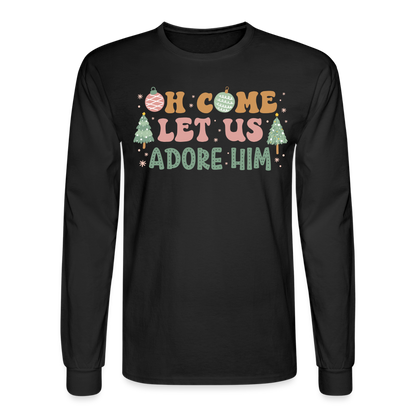 Oh Come Let Us Adore Him Christmas Family Men's Long Sleeve T-Shirt - black