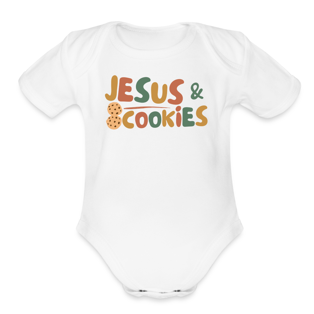 Jesus & Cookies Family Organic Short Sleeve Baby Bodysuit - white