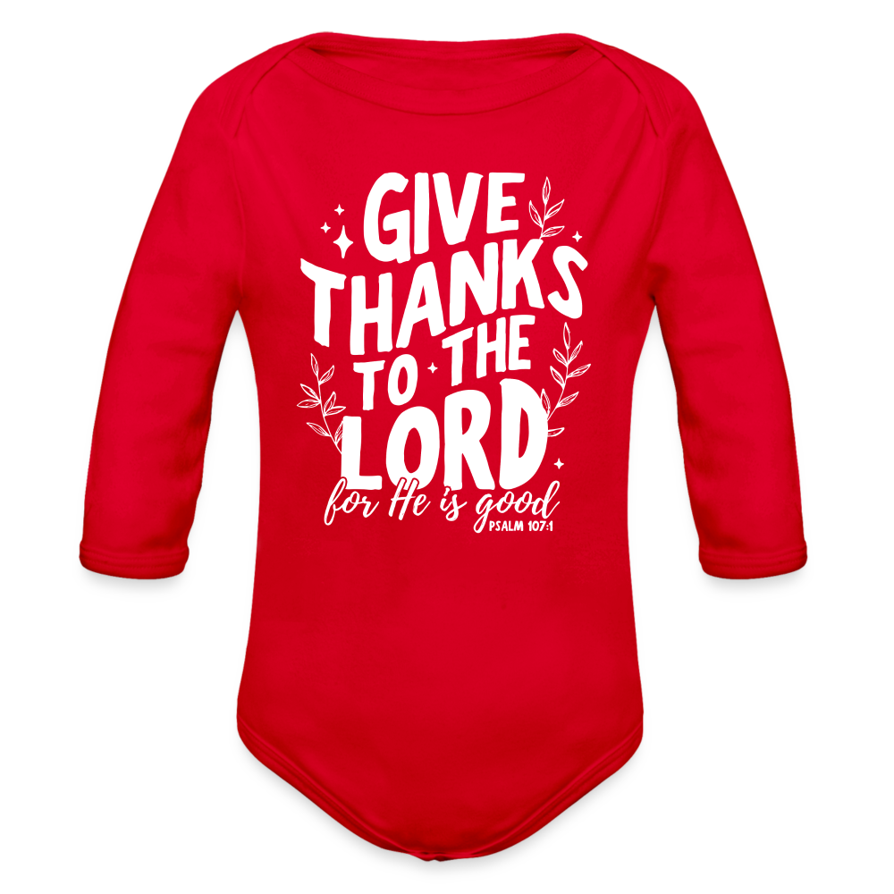 Give Thanks to the Lord Baby Long Sleeve Onesie - red