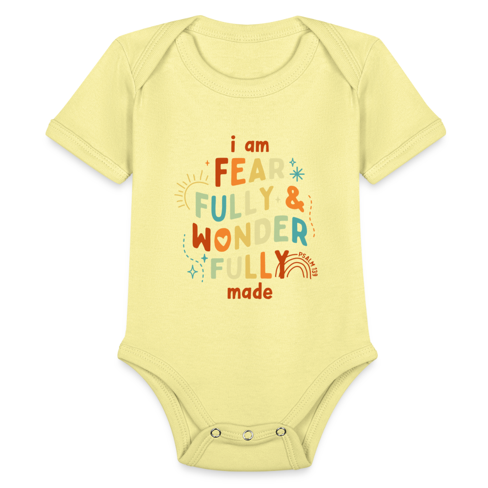 I Am Fearfully & Wonderfull Made (Color) Baby Onesie Bodysuit - washed yellow