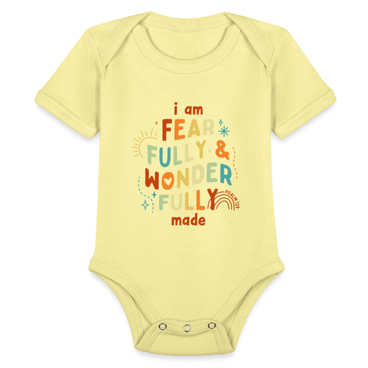 I Am Fearfully & Wonderfull Made (Color) Baby Onesie Bodysuit - washed yellow