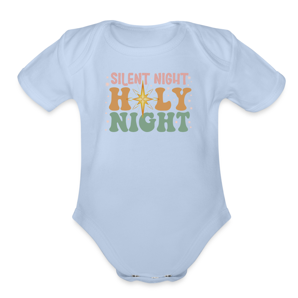 Silent Night Christmas Family Organic Short Sleeve Baby Bodysuit - sky