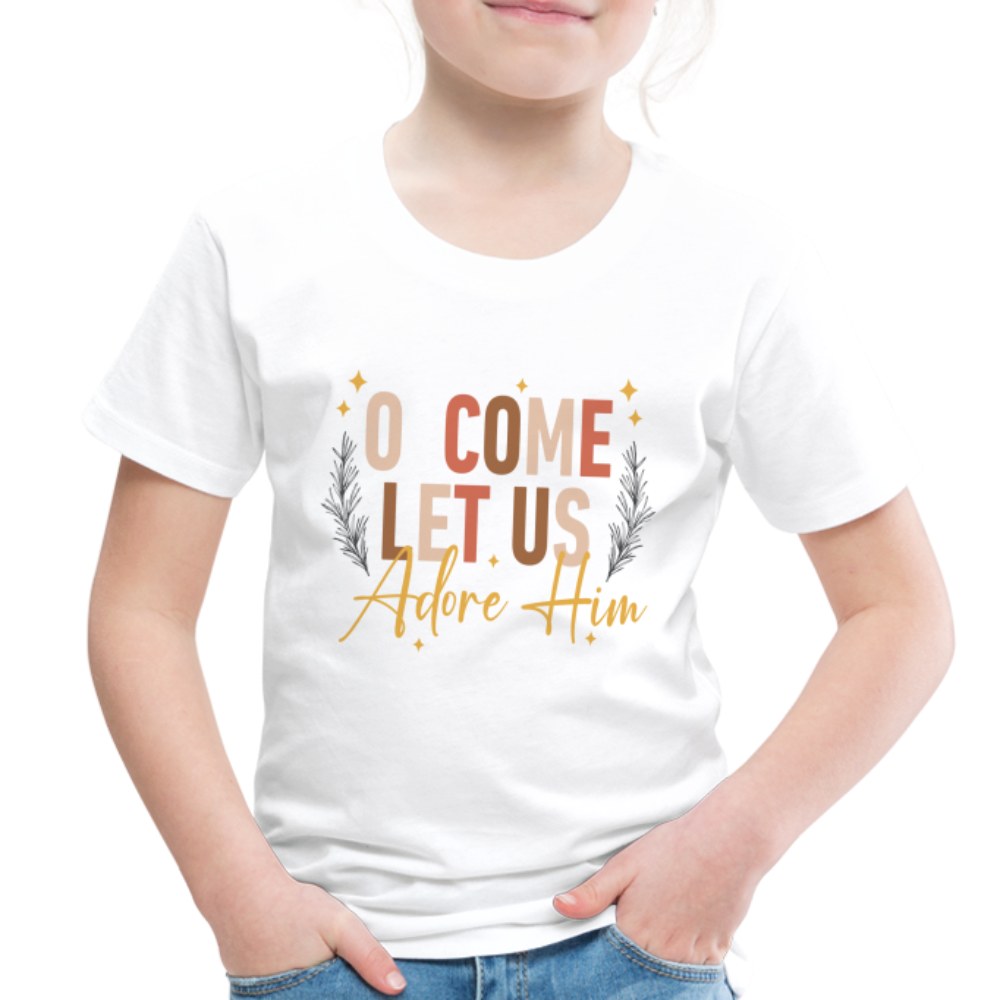 O Come Let us Adore Him Christmas Toddler Shirt - white