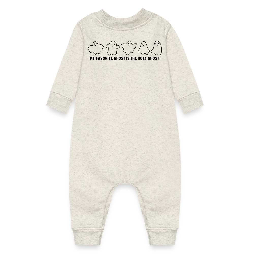 My Favorite Ghost is the Holy Ghost (B, Outline) Baby Fleece Bodysuit - heather oatmeal