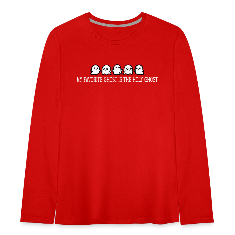 My Favorite Ghost is the Holy Ghost (W) Kid's Long Sleeve Shirt - red