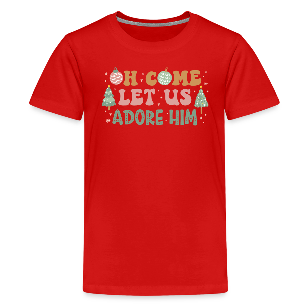 Oh Come Let Us Adore Him Christmas Family Kids' Premium T-Shirt - red