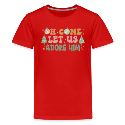 Oh Come Let Us Adore Him Christmas Family Kids' Premium T-Shirt - red