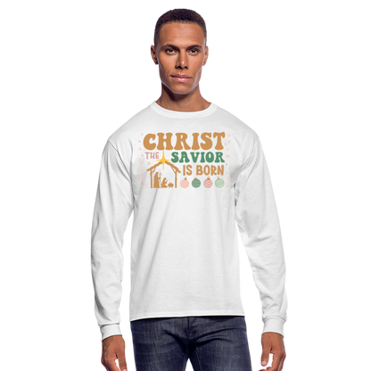 Christ the Savior is Born Christmas Family Men's Long Sleeve T-Shirt - white