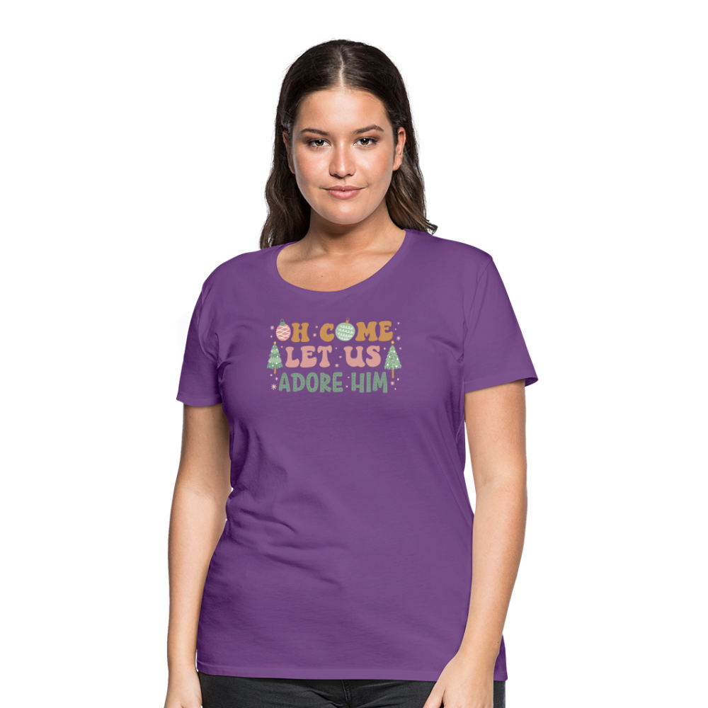 O Come Let Us Adore Him Christmas Family Women’s Premium T-Shirt - purple